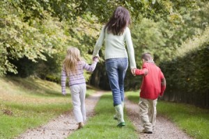 Mother and Children walking