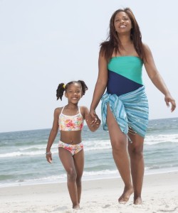 Mother and daughter at beach